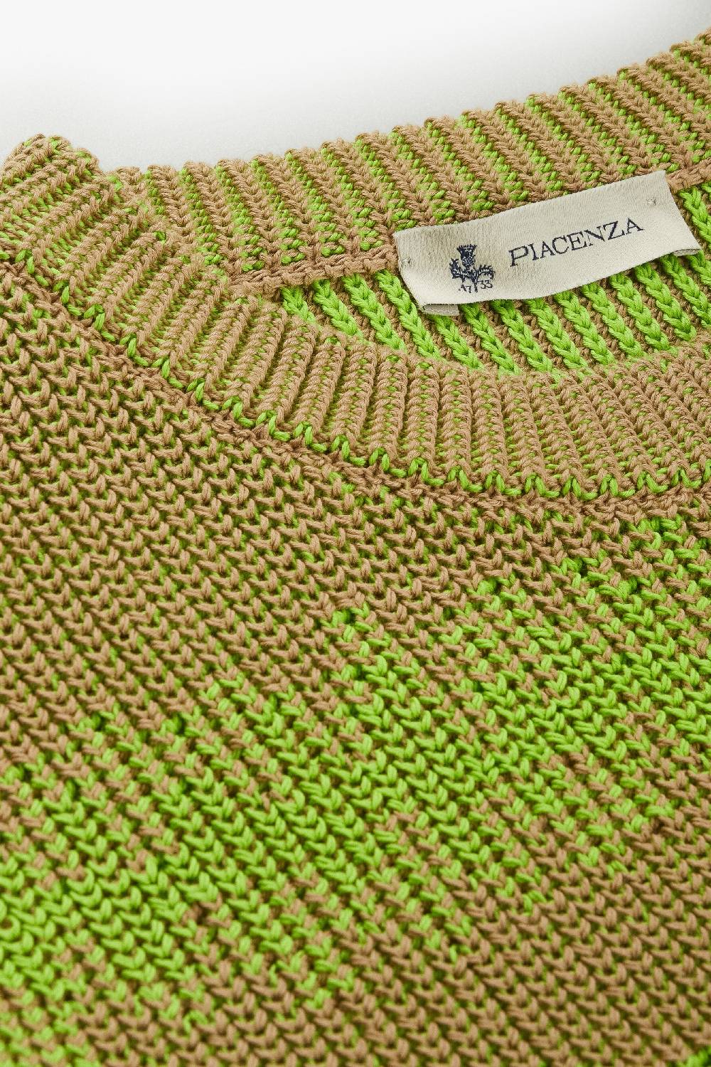 Piacenza 1733 Maglione ikat striped cob naturale e verde fluo In Vendita