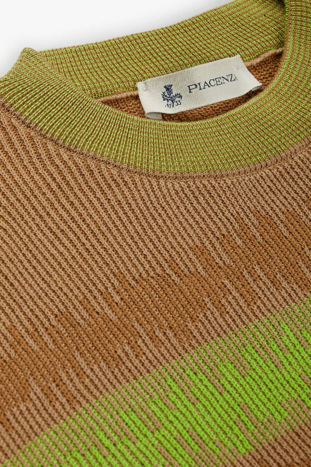 Piacenza 1733 Maglia maniche lughe ikat striped rib verde fluo e naturale Saldi