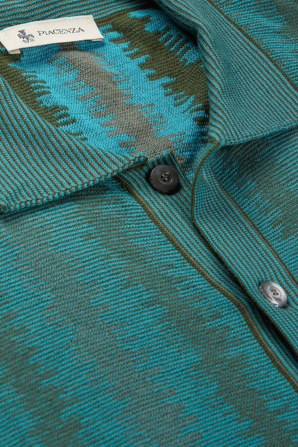 Piacenza 1733 Camicia maniche corte ikat vertical stripe verde e azzurro Nuova