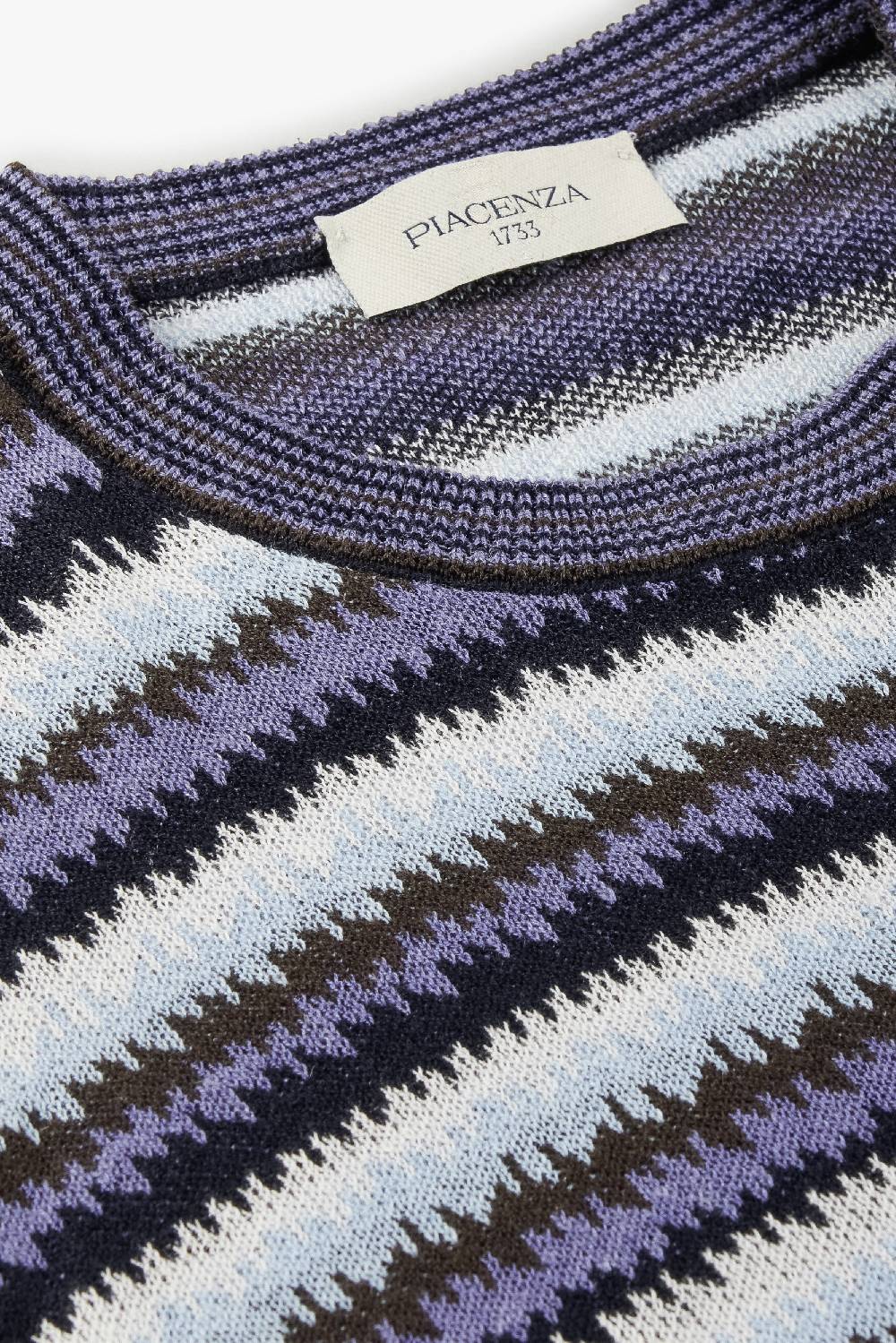 Piacenza 1733 Maglia maniche corte ikat stripe jacquard azzurro e marrone Presa