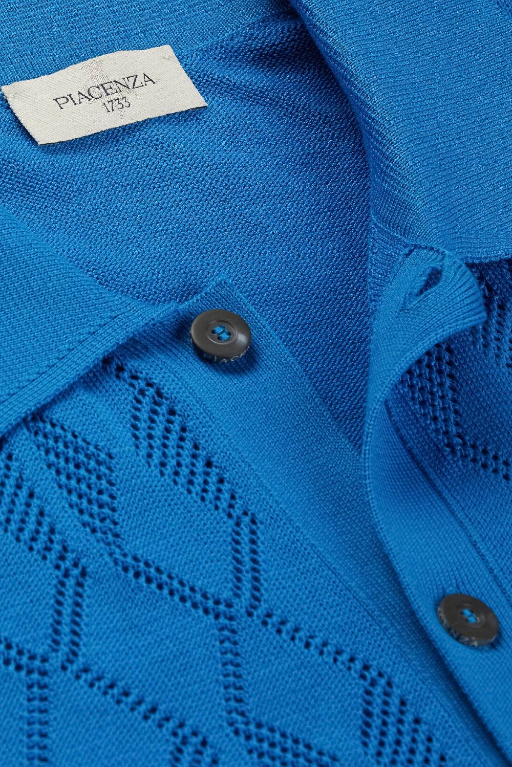 Piacenza 1733 Camicia maniche corte crochet blu elettrico Negozi Online