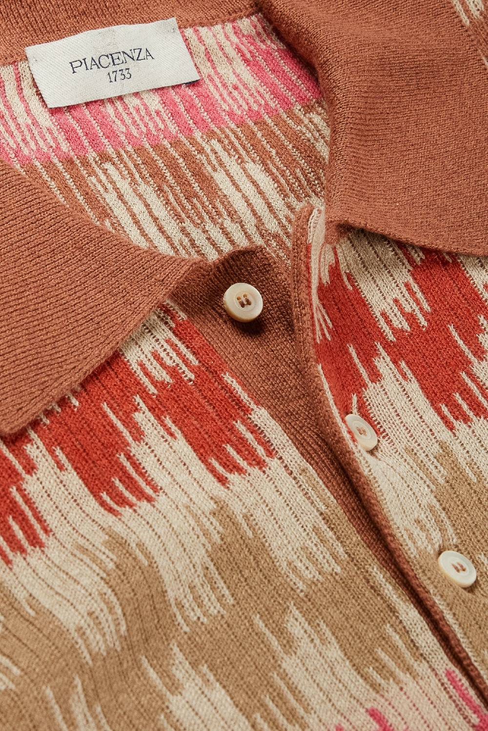 Piacenza 1733 Polo ikat zig zag fairisle flat rib jacquard bruciato neutro e rosa Sconto