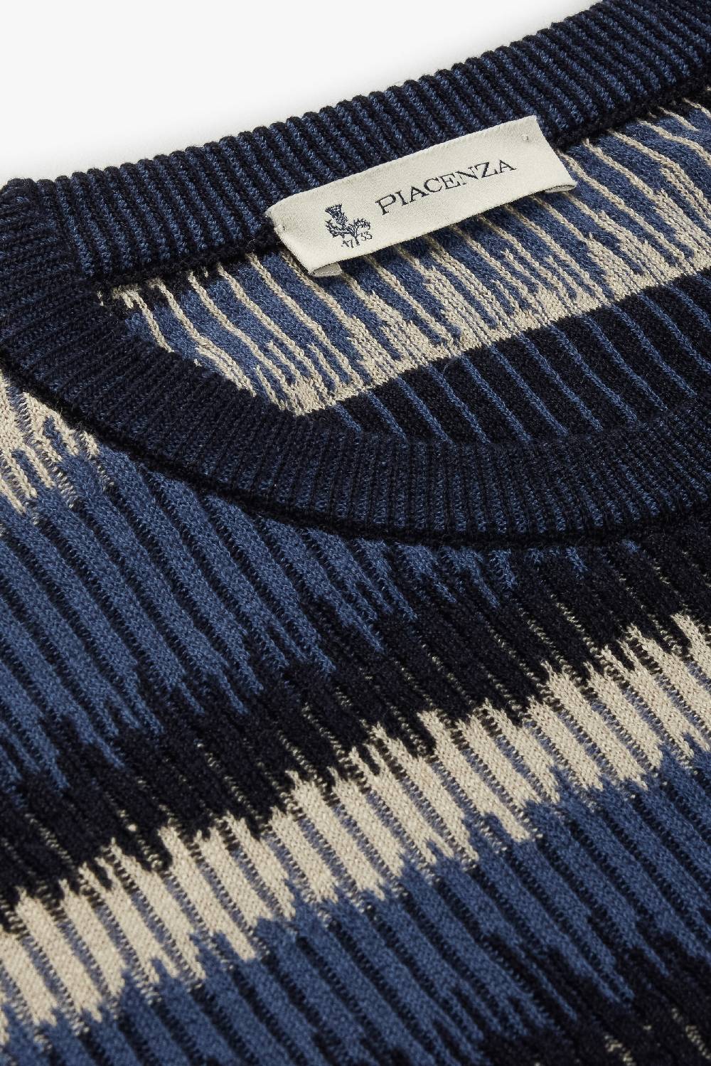 Piacenza 1733 Maglia maniche lunghe ikat striped flat rib blu e bianco Outlet