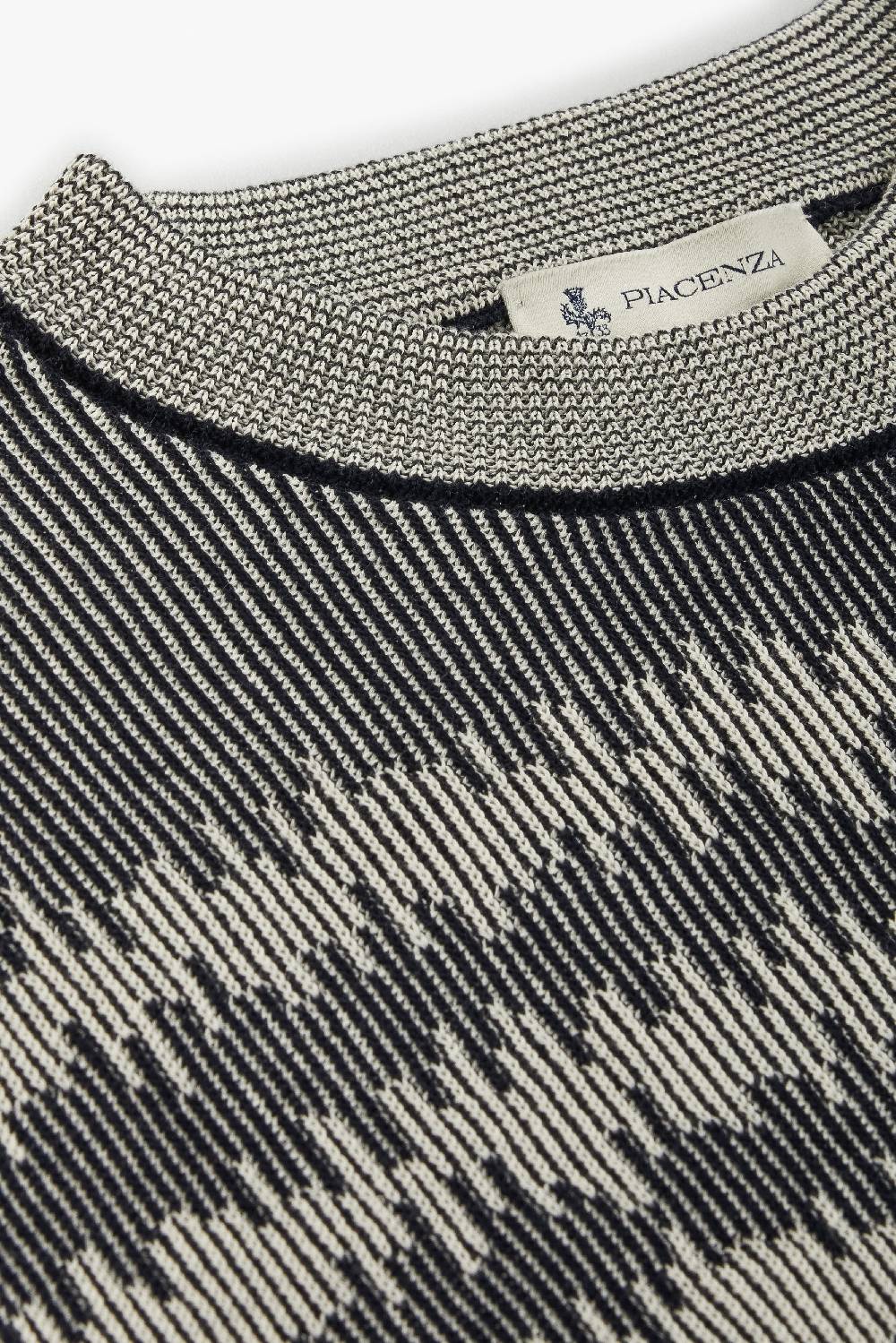 Piacenza 1733 Maglia maniche lunghe ikat striped rib blu e bianco In Vendita