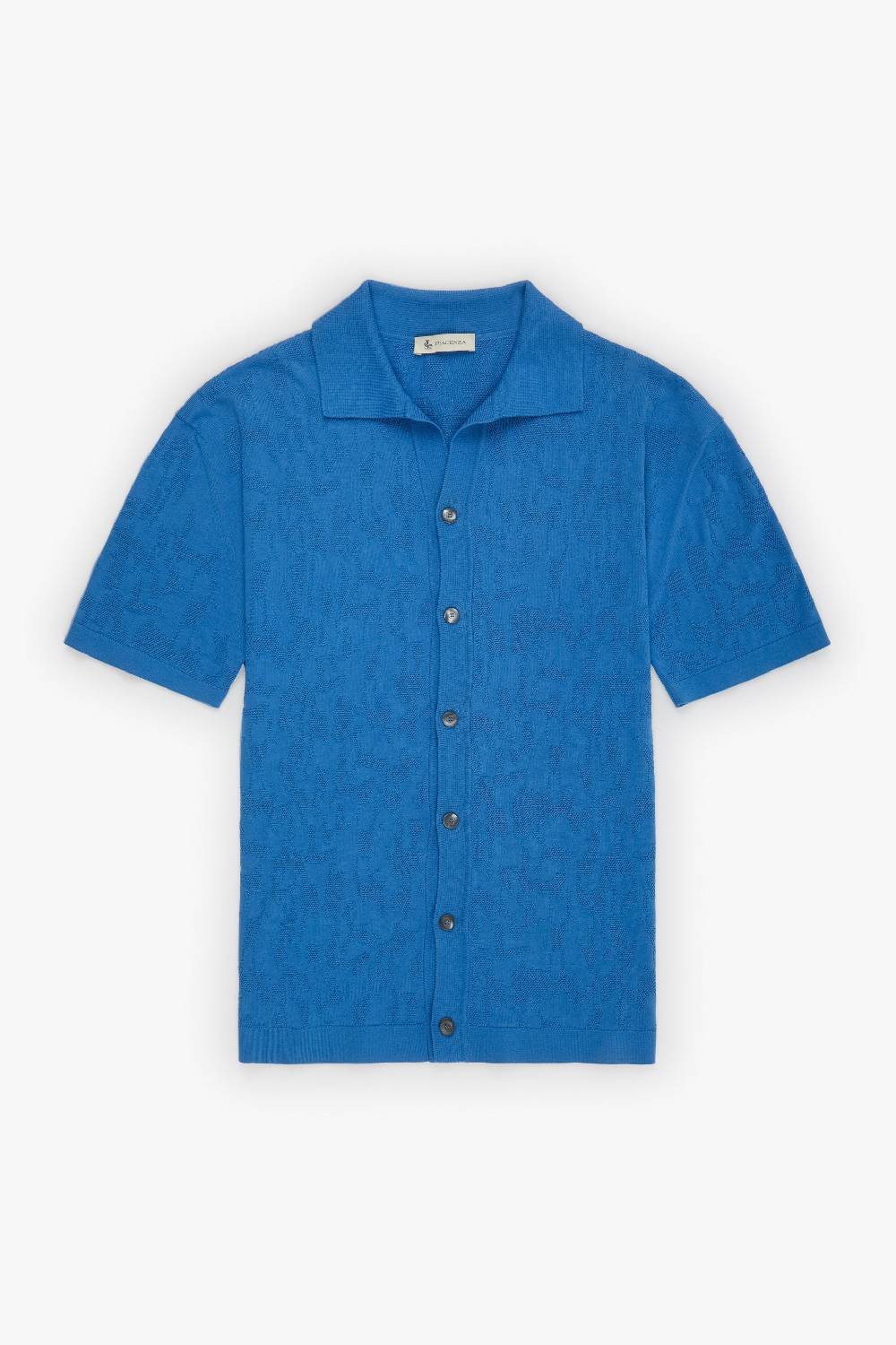 Piacenza 1733 Camicia maniche corte jacquard mesh camo azzurro