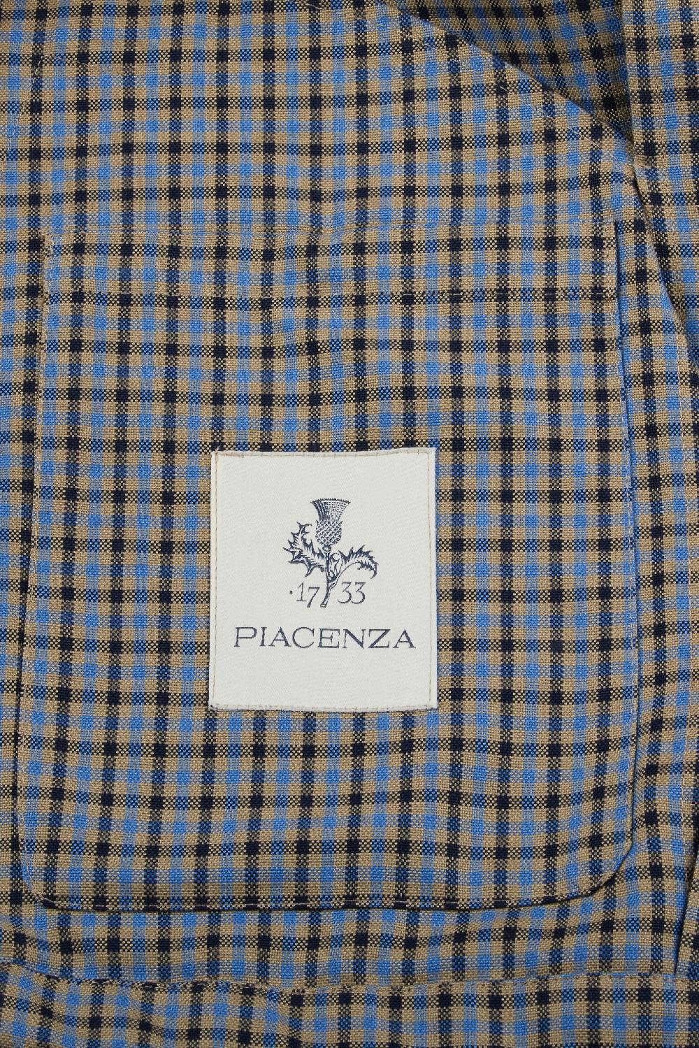 Piacenza 1733 Giacca collo camicia zip micro check azzurro e marrone Qualità