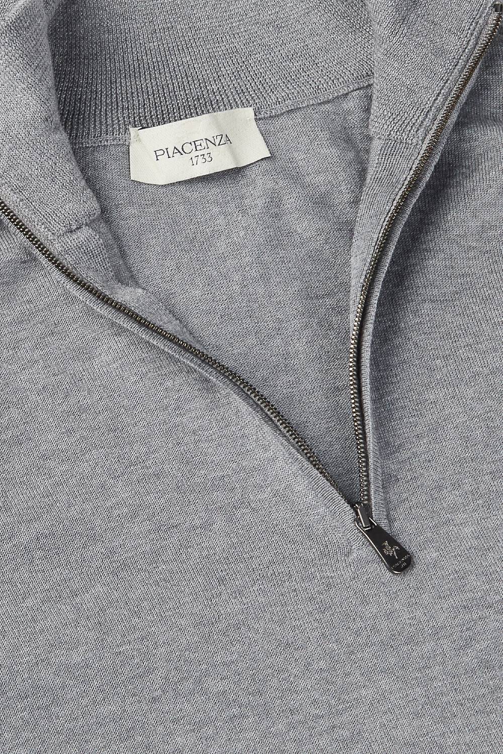 Piacenza 1733 Lupetto Zip lana merino super fine grigio chiaro Nuovo