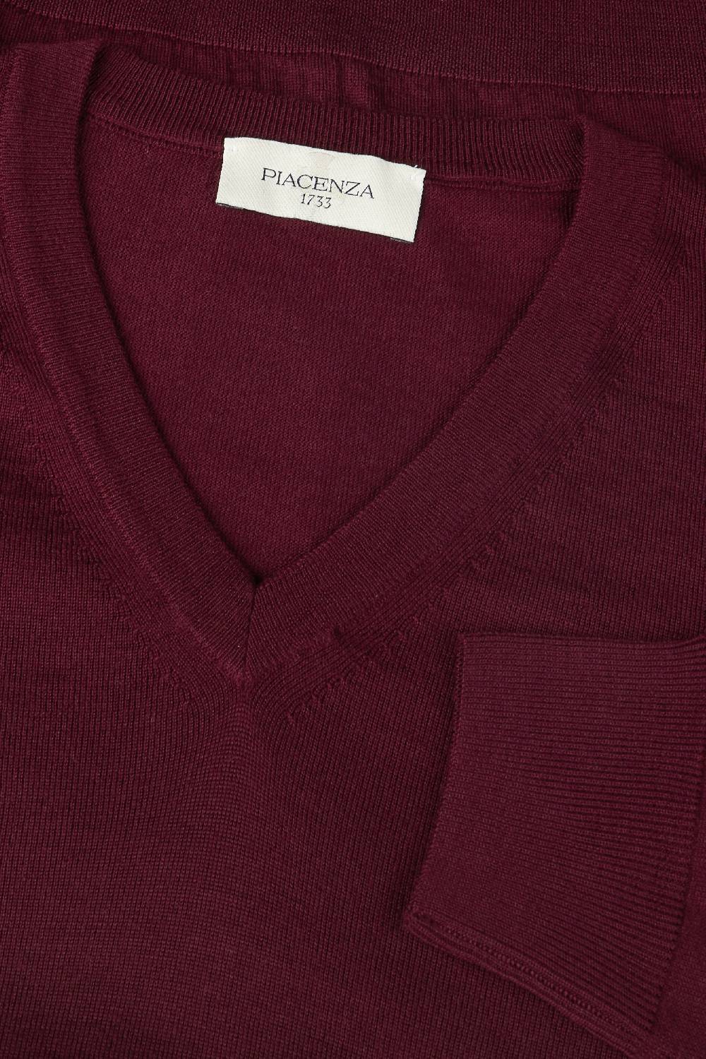 Piacenza 1733 Scollo V lana merino super fine bordeaux Promozione
