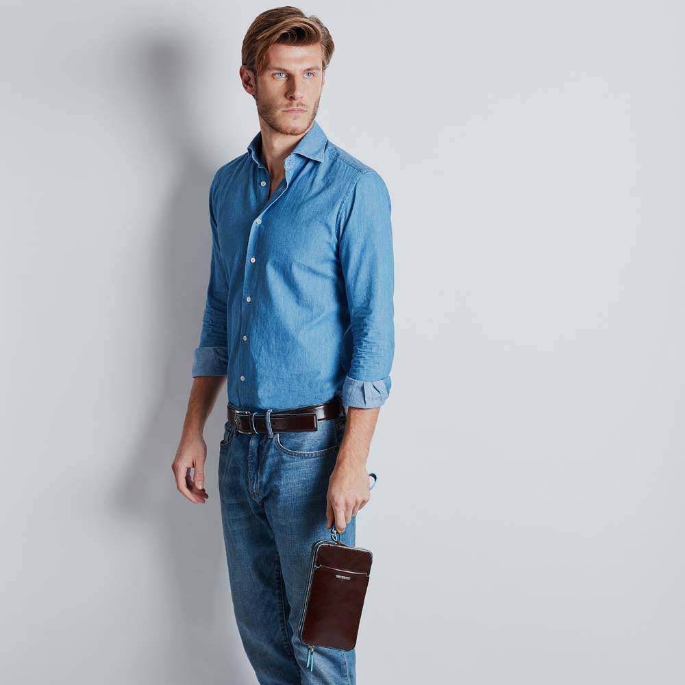 Piquadro Men’s wrist clutch bag with front slip pocket Nuova