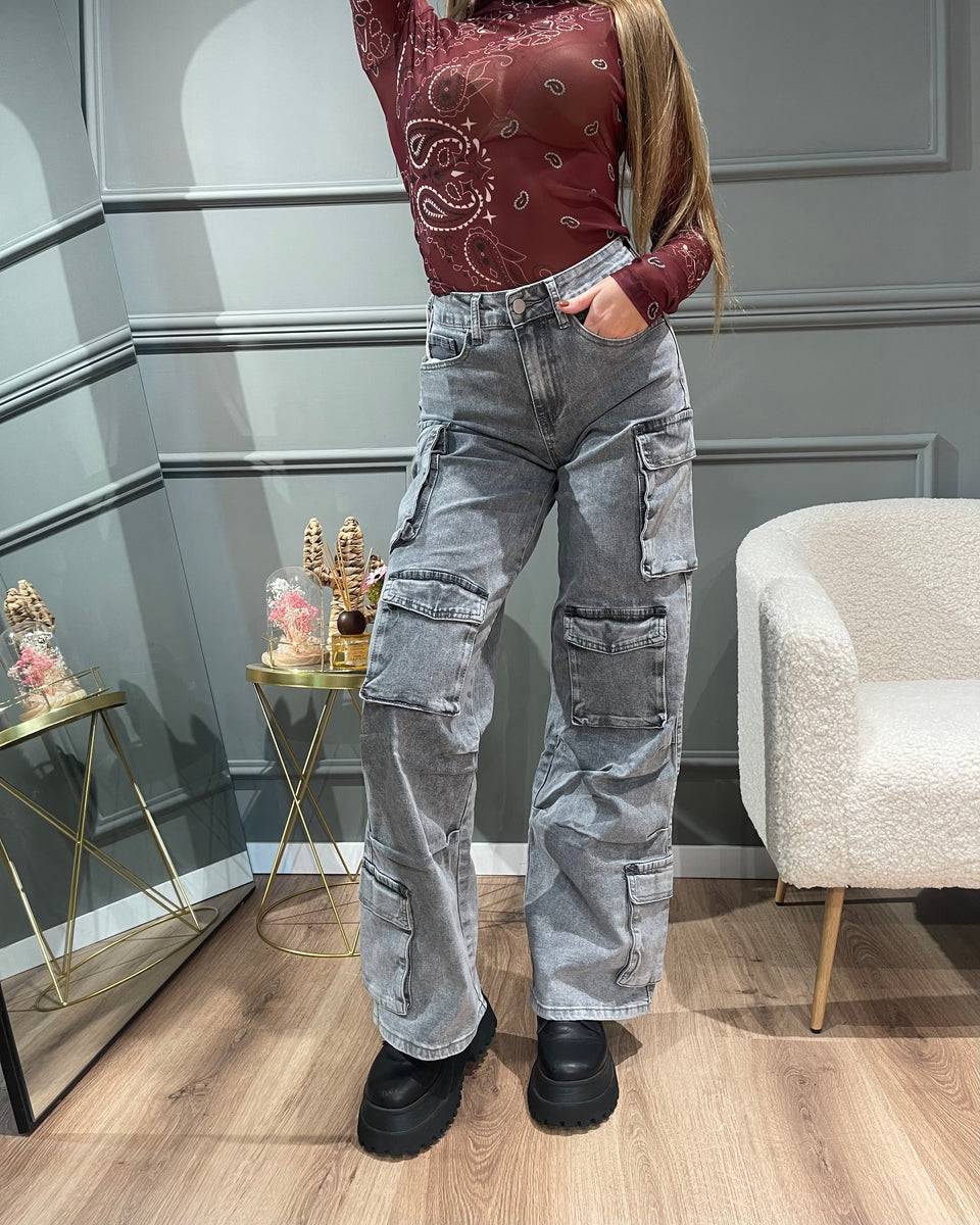 Lovely Sisters Jeans cargo grigio chiaro Presa