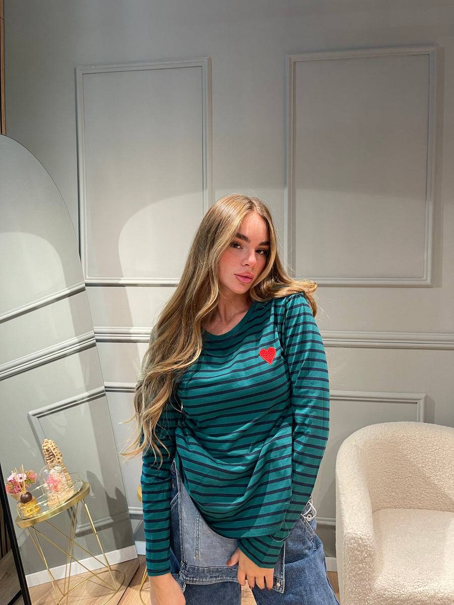 Lovely Sisters Maglia Heart verde-blu Negozi Online