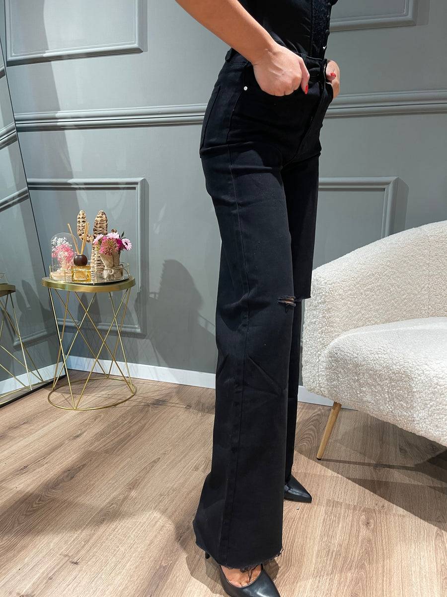Lovely Sisters Jeans nero a palazzo In Linea