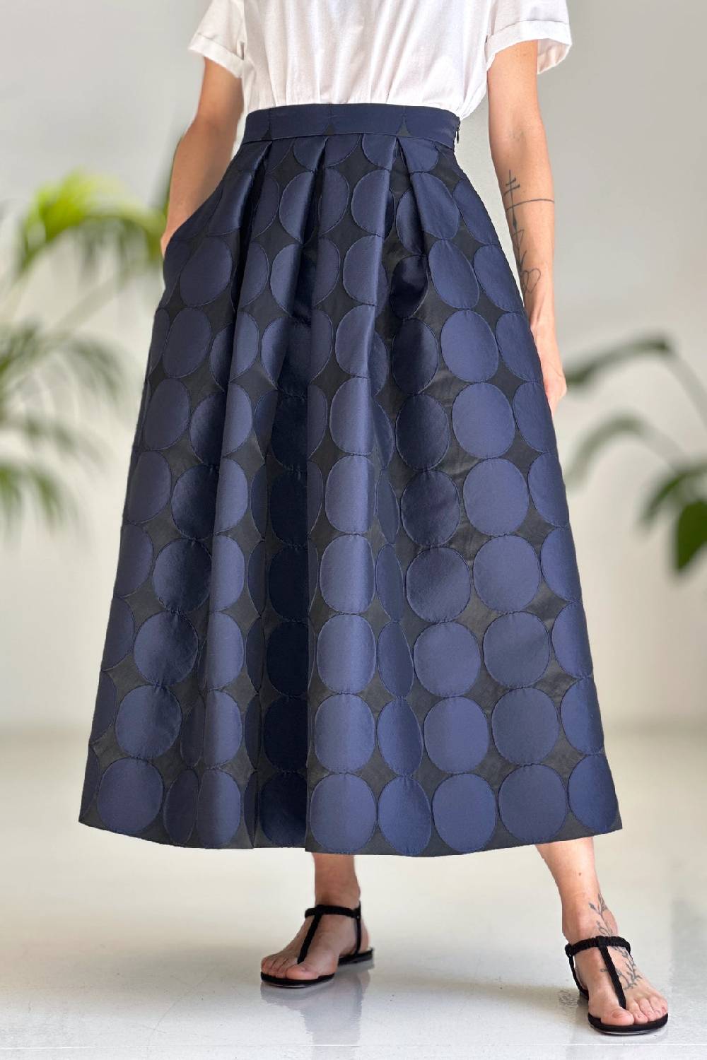 Lunatica Milano Gonna midi Pois Black/Blu Qualità