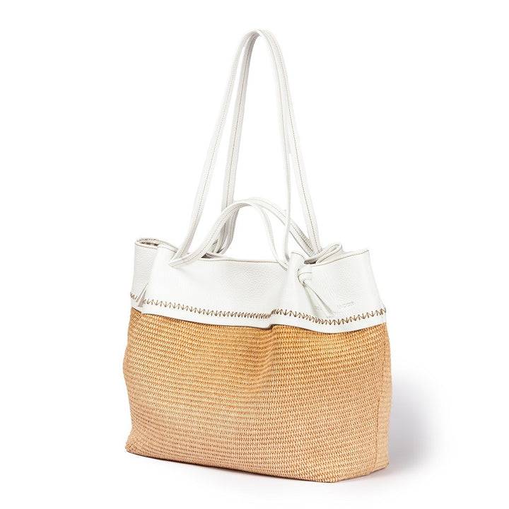 Roberta Gandolfi Ambra large borsa a mano o shopping in rafia e pelle martellata In Vendita