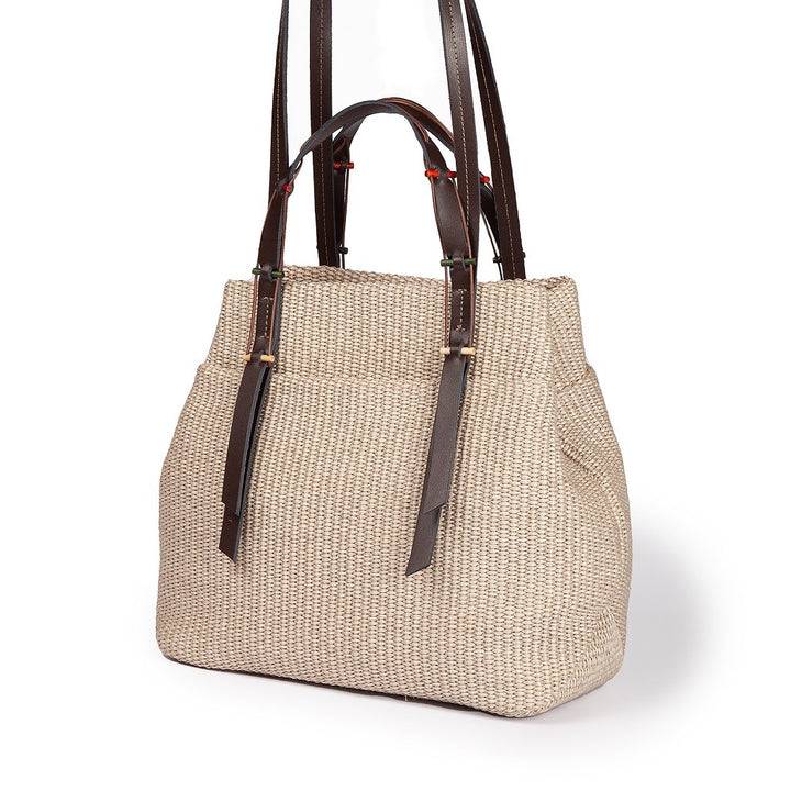 Roberta Gandolfi Fernanda Tote in rafia con finiture in pelle di vitello a doppia portabilità mano o shopping Saldi