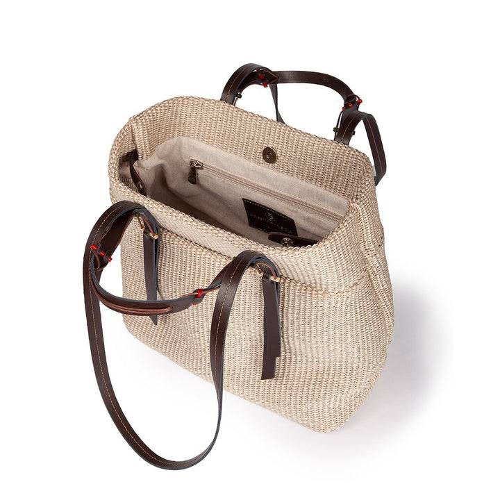Roberta Gandolfi Fernanda Tote in rafia con finiture in pelle di vitello a doppia portabilità mano o shopping Saldi