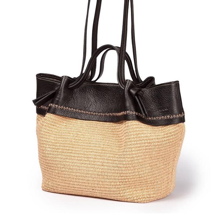 Roberta Gandolfi Ambra large borsa a mano o shopping in rafia e pelle martellata Hotsell