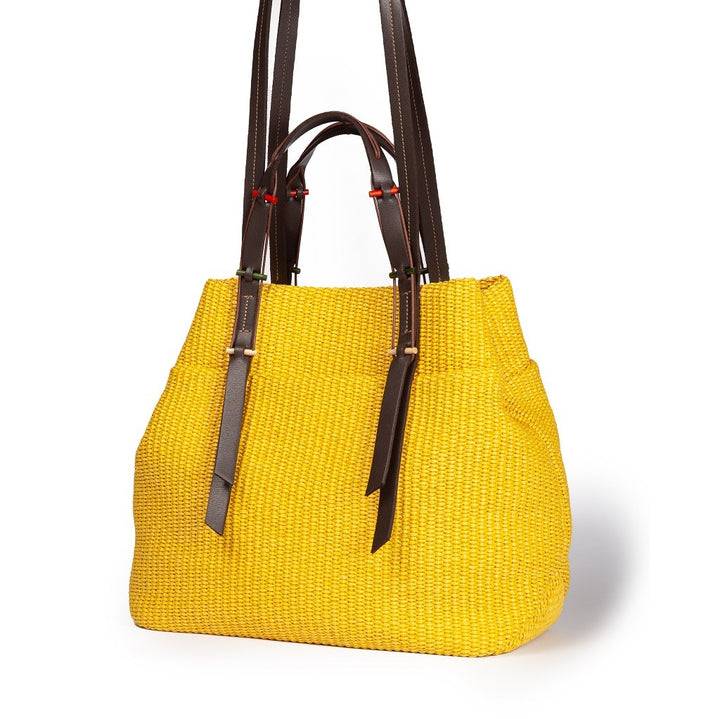 Roberta Gandolfi Fernanda Tote in rafia con finiture in pelle di vitello a doppia portabilità mano o shopping Negozio