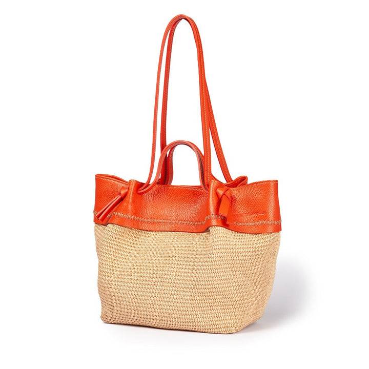 Roberta Gandolfi Ambra large borsa a mano o shopping in rafia e pelle martellata Vendita