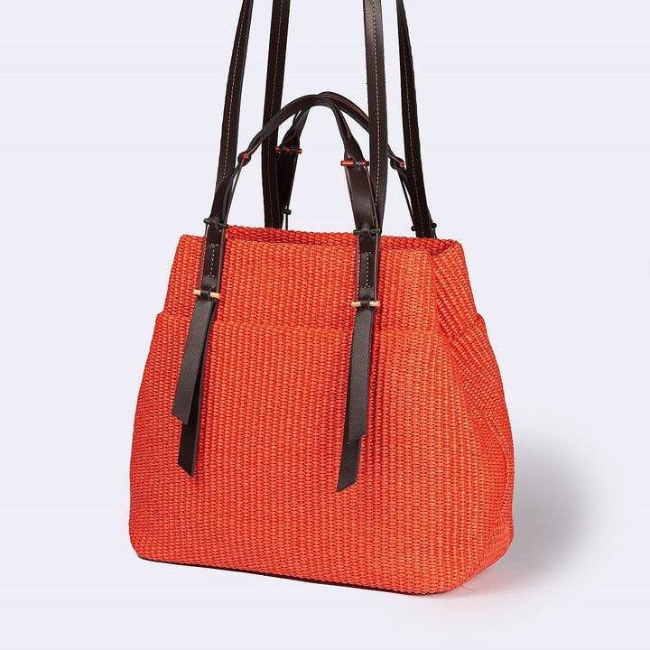 Roberta Gandolfi Fernanda Tote in rafia con finiture in pelle di vitello a doppia portabilità mano o shopping Promozione