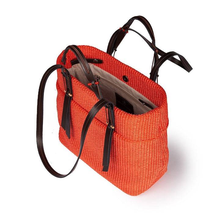 Roberta Gandolfi Fernanda Tote in rafia con finiture in pelle di vitello a doppia portabilità mano o shopping Promozione