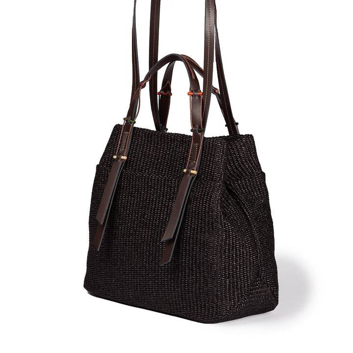 Roberta Gandolfi Fernanda Tote in rafia con finiture in pelle di vitello a doppia portabilità mano o shopping Spedizione Gratuita