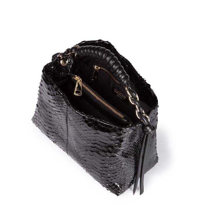 Roberta Gandolfi Amina Pitone small borsa a mano in pitone con finiture in pelle manico tubolare fasciato e tracolla staccabile Acquista Ora