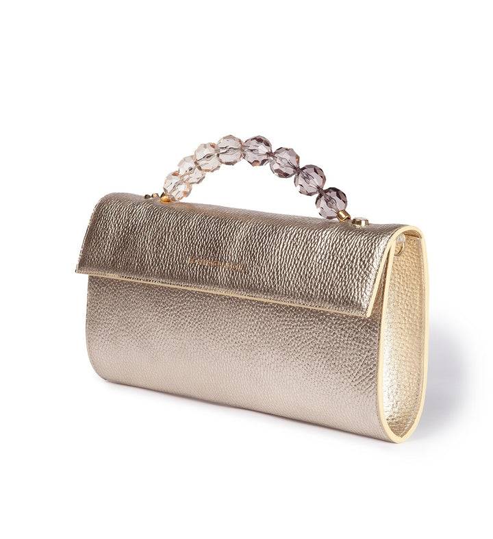 Roberta Gandolfi Julia Boule cluch in pelle metalizzata e manico gioiello con tracolla staccabile e regolabile Shopping Online