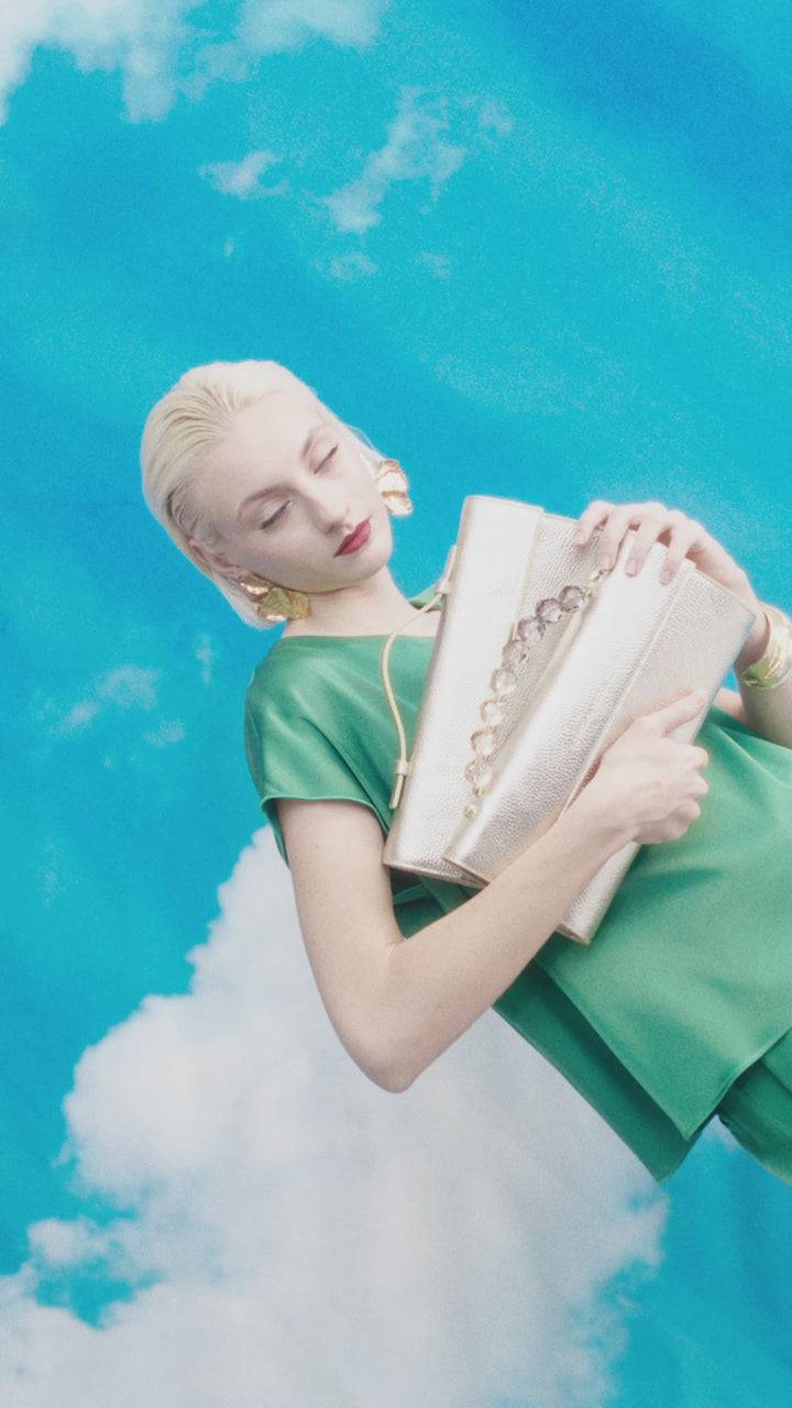 Roberta Gandolfi Julia Boule cluch in pelle metalizzata e manico gioiello con tracolla staccabile e regolabile Shopping Online