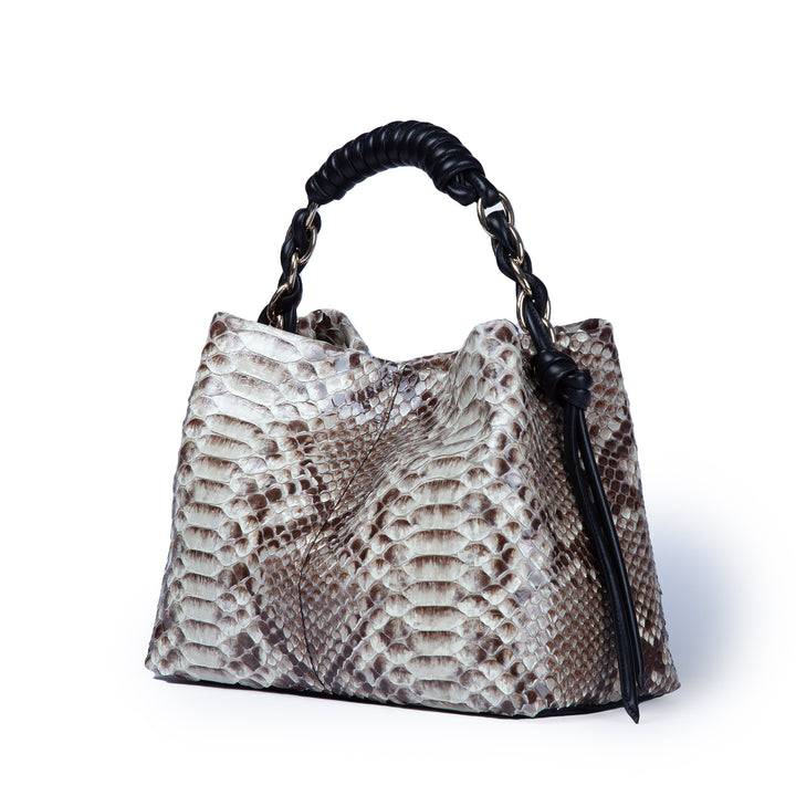 Roberta Gandolfi Amina Pitone small borsa a mano in pitone con finiture in pelle manico tubolare fasciato e tracolla staccabile Sottocosto