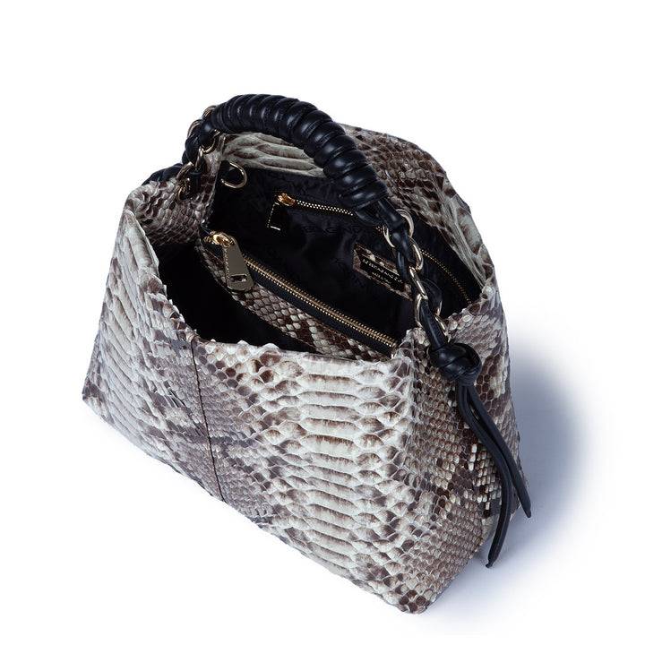 Roberta Gandolfi Amina Pitone small borsa a mano in pitone con finiture in pelle manico tubolare fasciato e tracolla staccabile Sottocosto