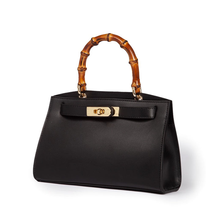Roberta Gandolfi Lola small borsa in pelle con manico in vero legno di bambù e tracolla staccabile Italia