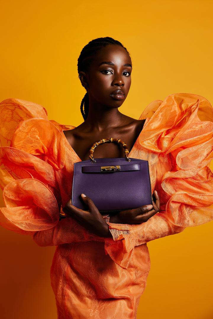 Roberta Gandolfi Lola small borsa in pelle con manico in vero legno di bambù e tracolla staccabile 2025