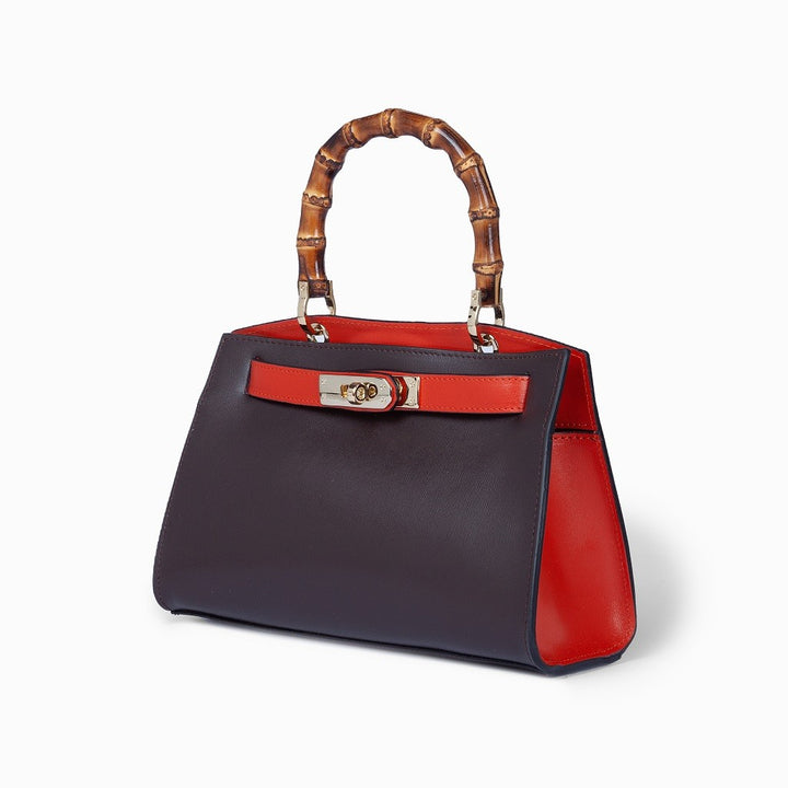 Roberta Gandolfi Lola small borsa in pelle con manico in vero legno di bambù e tracolla staccabile Affare Del Giorno