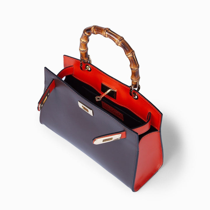 Roberta Gandolfi Lola small borsa in pelle con manico in vero legno di bambù e tracolla staccabile Affare Del Giorno