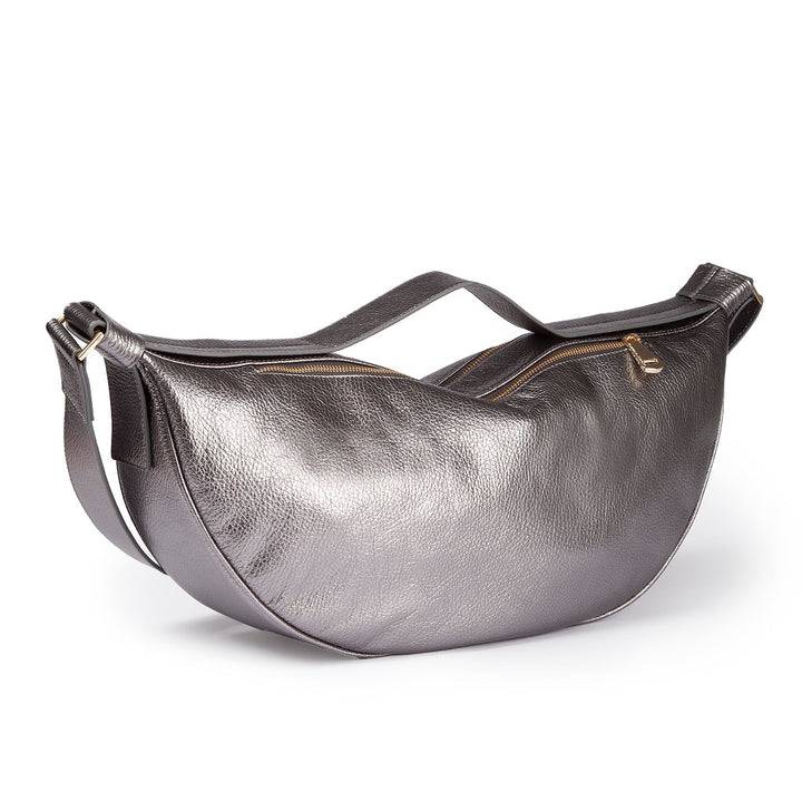 Roberta Gandolfi Micol Banana cross body in vitello martellato metal con tracolla regolabile Qualità