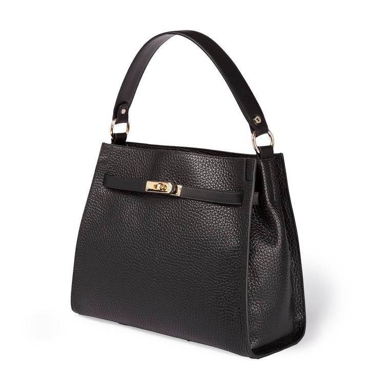 Roberta Gandolfi Frida Satchel in pelle martellata con tracolla logata in tessuto regolabile Negozi Online