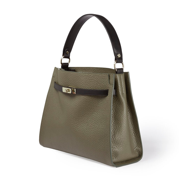 Roberta Gandolfi Frida Satchel in pelle martellata con tracolla logata in tessuto regolabile Acquista Ora