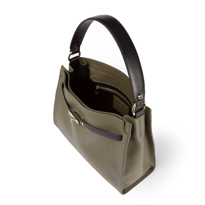 Roberta Gandolfi Frida Satchel in pelle martellata con tracolla logata in tessuto regolabile Acquista Ora