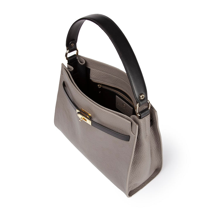 Roberta Gandolfi Frida Satchel in pelle martellata con tracolla logata in tessuto regolabile Consegna Veloce