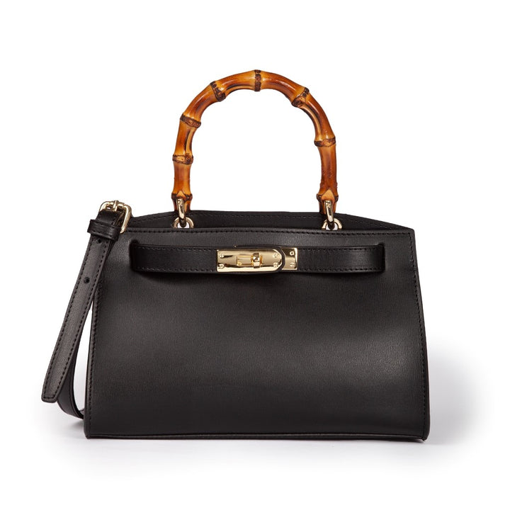 Roberta Gandolfi Lola small borsa in pelle con manico in vero legno di bambù e tracolla staccabile In Saldo