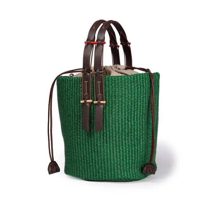 Roberta Gandolfi Fernanda Bucket in rafia con finiture in pelle di vitello con tracolla staccabile Soddisfazione Garantita