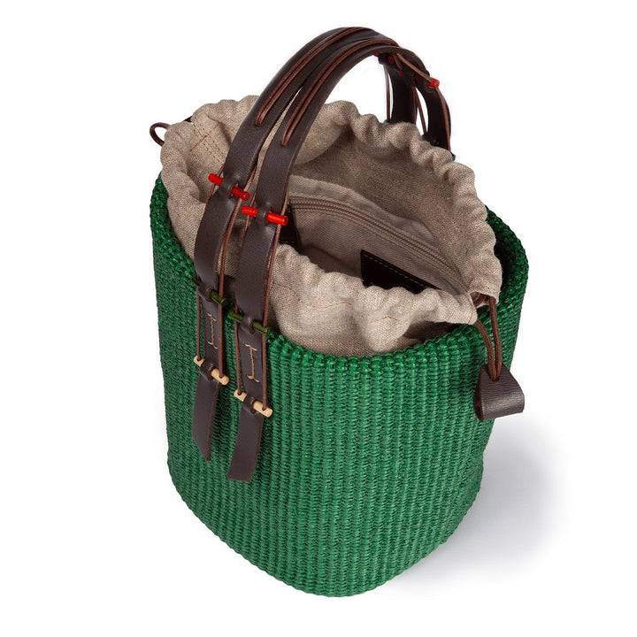 Roberta Gandolfi Fernanda Bucket in rafia con finiture in pelle di vitello con tracolla staccabile Soddisfazione Garantita