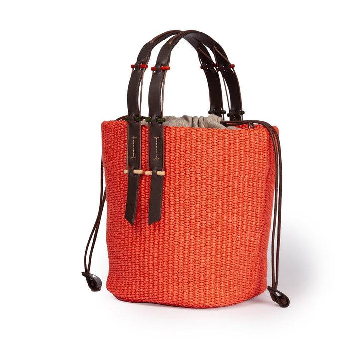Roberta Gandolfi Fernanda Bucket in rafia con finiture in pelle di vitello con tracolla staccabile Qualità Garantita