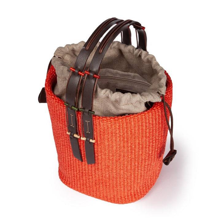 Roberta Gandolfi Fernanda Bucket in rafia con finiture in pelle di vitello con tracolla staccabile Qualità Garantita