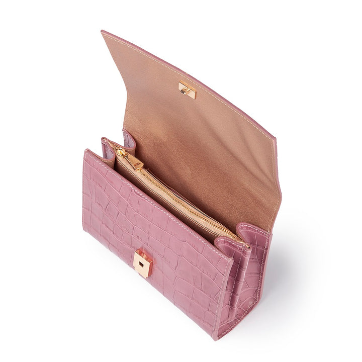 Roberta Gandolfi Nicole cocco compact crossbody borsa in pelle stampa cocco con tramezza interna e tasca esterna con tracolla staccabile e regolabile Negozio