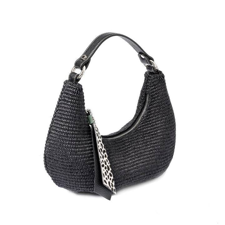 Roberta Gandolfi Beatrice Hobo small in raffia e finiture in pelle con dettaglio animalier e tracolla staccabile Economico