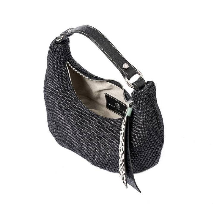 Roberta Gandolfi Beatrice Hobo small in raffia e finiture in pelle con dettaglio animalier e tracolla staccabile Economico
