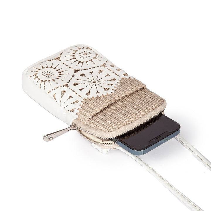 Roberta Gandolfi Giulia phone holder in rafia e pelle il pannello tagliato al laser è interamente cucito a mano con tracolla staccabile Affare Del Giorno