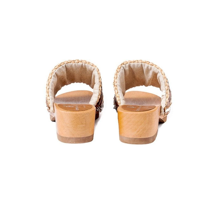 Roberta Gandolfi Sandalo Giulia platform in legno e tomaia in rafia e pelle di vitello laserata con disegno pizzo geometrico Sconto